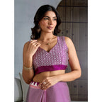 Generic Women's Satin Crepe Printed Saree With Unstitched Blouse 5.5Mtr (Purple)