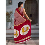 Generic Women's Satin Crepe Printed Saree With Unstitched Blouse 5.5Mtr (Red)