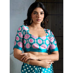 Generic Women's Satin Crepe Printed Saree With Unstitched Blouse 5.5Mtr (Sky Blue)