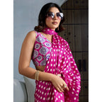 Generic Women's Satin Crepe Printed Saree With Unstitched Blouse 5.5Mtr (Pink)
