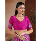 Generic Women's Satin Crepe Printed Saree With Unstitched Blouse 5.5Mtr (Pink)