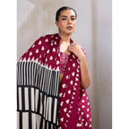 Generic Women's Satin Crepe Printed Saree With Unstitched Blouse 5.5Mtr (Maroon)