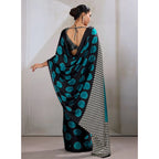 Generic Women's Satin Crepe Printed Saree With Unstitched Blouse 5.5Mtr (Black)