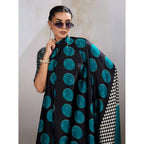 Generic Women's Satin Crepe Printed Saree With Unstitched Blouse 5.5Mtr (Black)