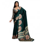 Generic Women's Satin Crepe Printed Saree With Unstitched Blouse 5.5Mtr (Green)