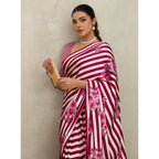 Generic Women's Satin Crepe Printed Saree With Unstitched Blouse 5.5Mtr (Maroon)