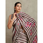 Generic Women's Satin Crepe Printed Saree With Unstitched Blouse 5.5Mtr (Brown)