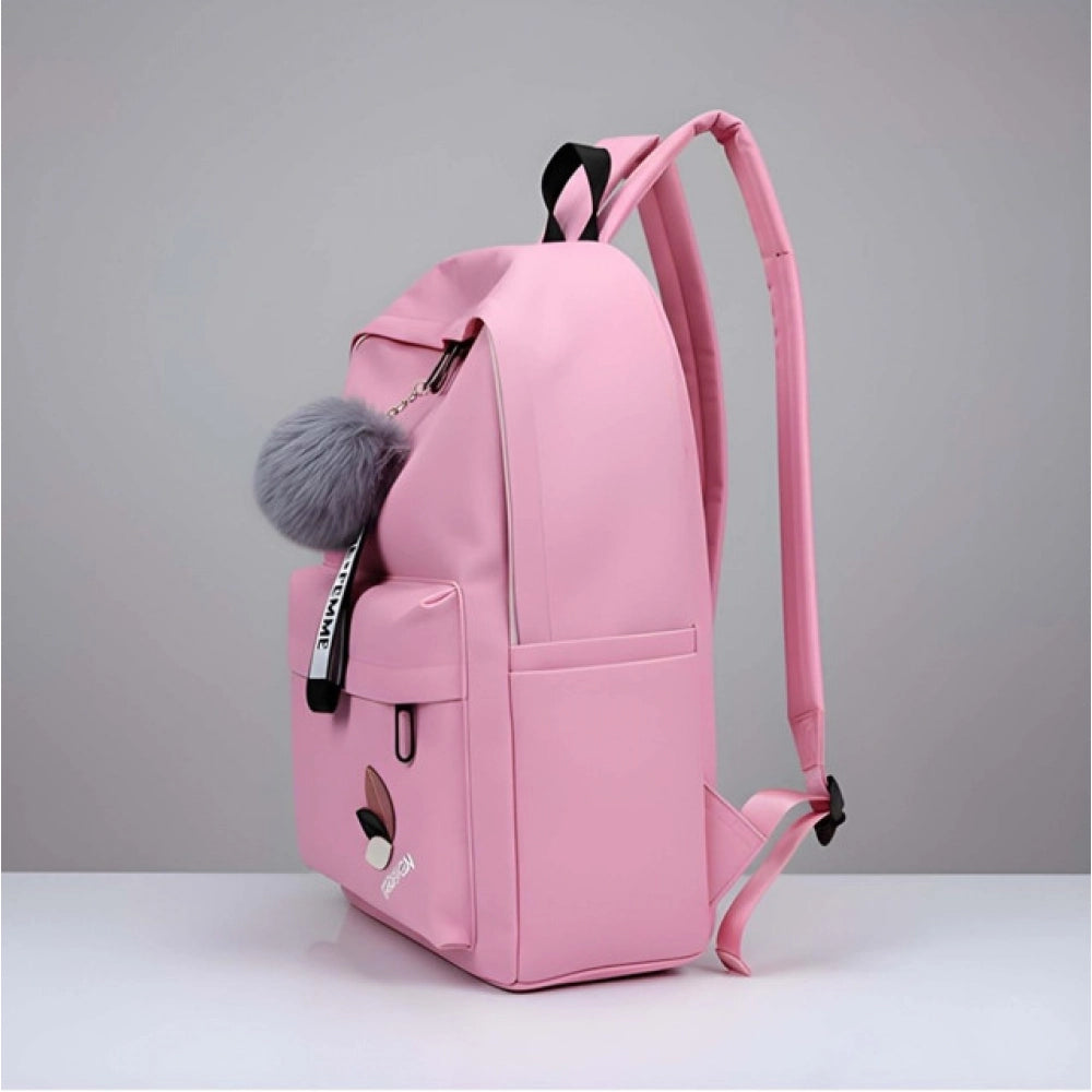 Generic Unisex PU Leather Solid Medium Zipper Backpack (Pink)