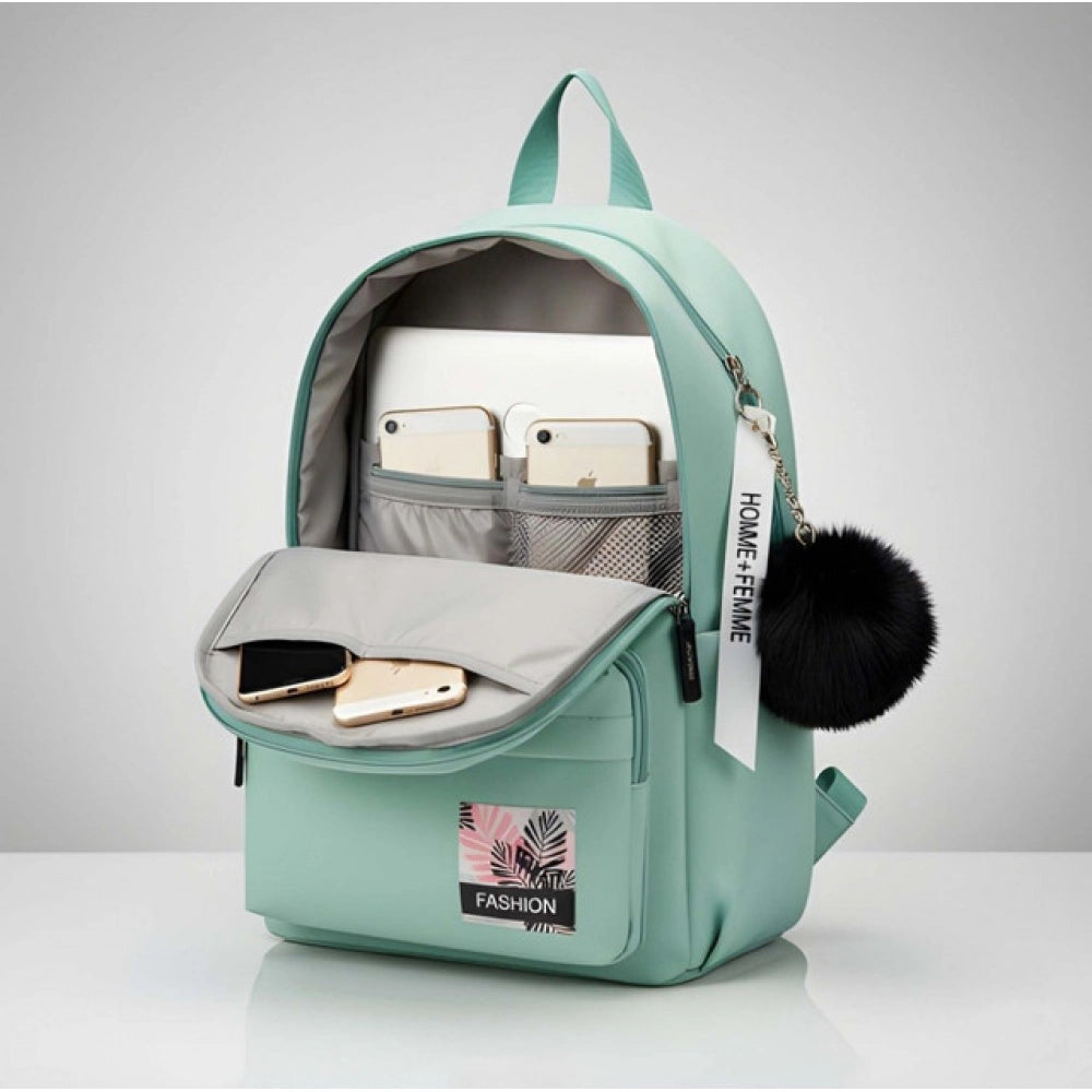 Generic Unisex PU Leather Solid Medium Zipper Backpack (Green)