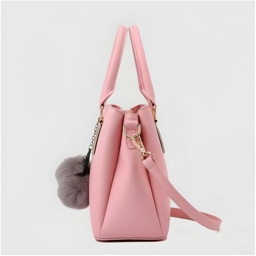 Generic Women's PU Leather Solid Shoulder Zipper Handbag (Pink)