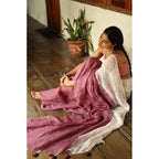 Generic Women's Linen Printed Saree With Unstitched Blouse 5.5Mtr (White)
