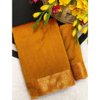 Generic Women's Vichitra Silk Printed Saree With Unstitched Blouse 5.5Mtr (Mustard)