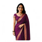 Generic Women's Vichitra Silk Printed Saree With Unstitched Blouse 5.5Mtr (Wine)
