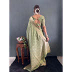 Generic Women's Satin Printed Saree With Unstitched Blouse 5.5Mtr (Green)