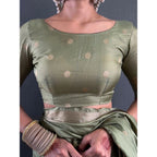 Generic Women's Satin Printed Saree With Unstitched Blouse 5.5Mtr (Green)