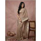 Generic Women's Cotton Printed Saree With Unstitched Blouse 5.5Mtr (Beige)