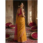 Generic Women's Cotton Printed Saree With Unstitched Blouse 5.5Mtr (Yellow)