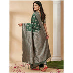 Generic Women's Silk Blend Printed Saree With Unstitched Blouse 5.5Mtr (Dark Green)