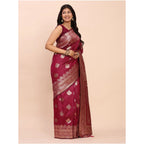 Generic Women's Banarasi Silk Printed Saree With Unstitched Blouse 5.5Mtr (Magenta)