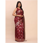 Generic Women's Banarasi Silk Printed Saree With Unstitched Blouse 5.5Mtr (Maroon)