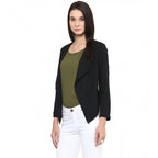 Generic Women's Polyester Solid Long Sleeves Blazer (Black)