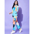 Generic Women's Polyester Colour Blocking 3-4th Sleeve Co-Ord Set (Multicolor)