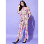 Generic Women's Polyester Floral 3-4th Sleeve Co-Ord Set (Multicolor)