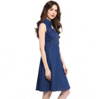 Generic Women's Denim Solid Sleeveless Dress (Navy Blue)