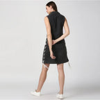 Generic Women's Denim Solid Sleeveless Dress (Black)