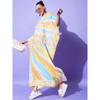 Generic Women's Satin Colour Blocking Kaftan Dress (Multicolor)