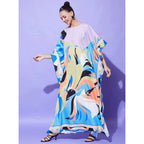 Generic Women's Satin Colour Blocking Kaftan Dress (Multicolor)