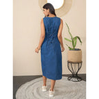 Generic Women's Denim Solid Sleeveless Dress (Blue)