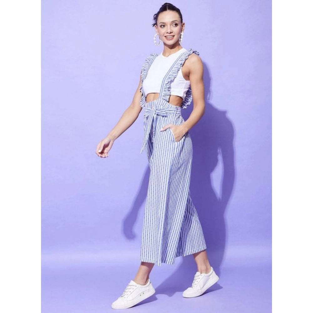 Generic Women's Cotton Pinafore Shoulder Straps Jumpsuit (Light Blue)