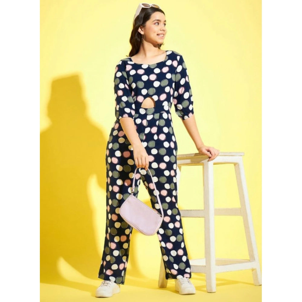 Generic Girl's Cotton Polka 3-4th Sleeve Jumpsuit (Multicolor)