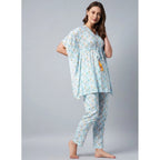 Generic Women's Rayon Floral Kaftan Sleeve Kaftan Sets (Light Blue)