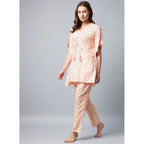 Generic Women's Rayon Tie And Dye Kaftan Sleeve Night Suit (Multicolor)