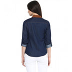 Generic Women's Denim Cotton based Solid Long Sleeves Shirt (Blue)