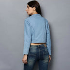 Generic Women's Denim Solid 3-4th Sleeves Shrug (Blue)