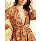 Generic Women's Polyester Floral Long Sleeves Shrug (Brown)