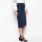 Generic Women's Denim Front Button Buttoned Skirt (Blue)