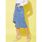 Generic Women's Denim Hi Lo Buttoned Skirt (Blue)
