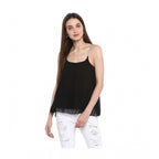 Generic Women's Polyester Embellished Shoulder Straps Top (Black)