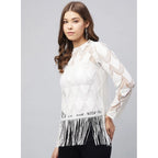 Generic Women's Lace Self Design Short Sleeve Top (White)