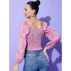 Generic Women's Polyester Floral Long Sleeves Top (Multicolor)