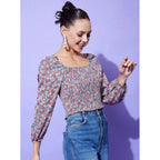 Generic Women's Polyester Floral Long Sleeves Top (Multicolor)