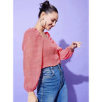 Generic Women's Polyester Floral Long Sleeves Top (Red)
