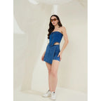 Generic Women's Denim Lycra Solid Sleeveless Top (Blue)