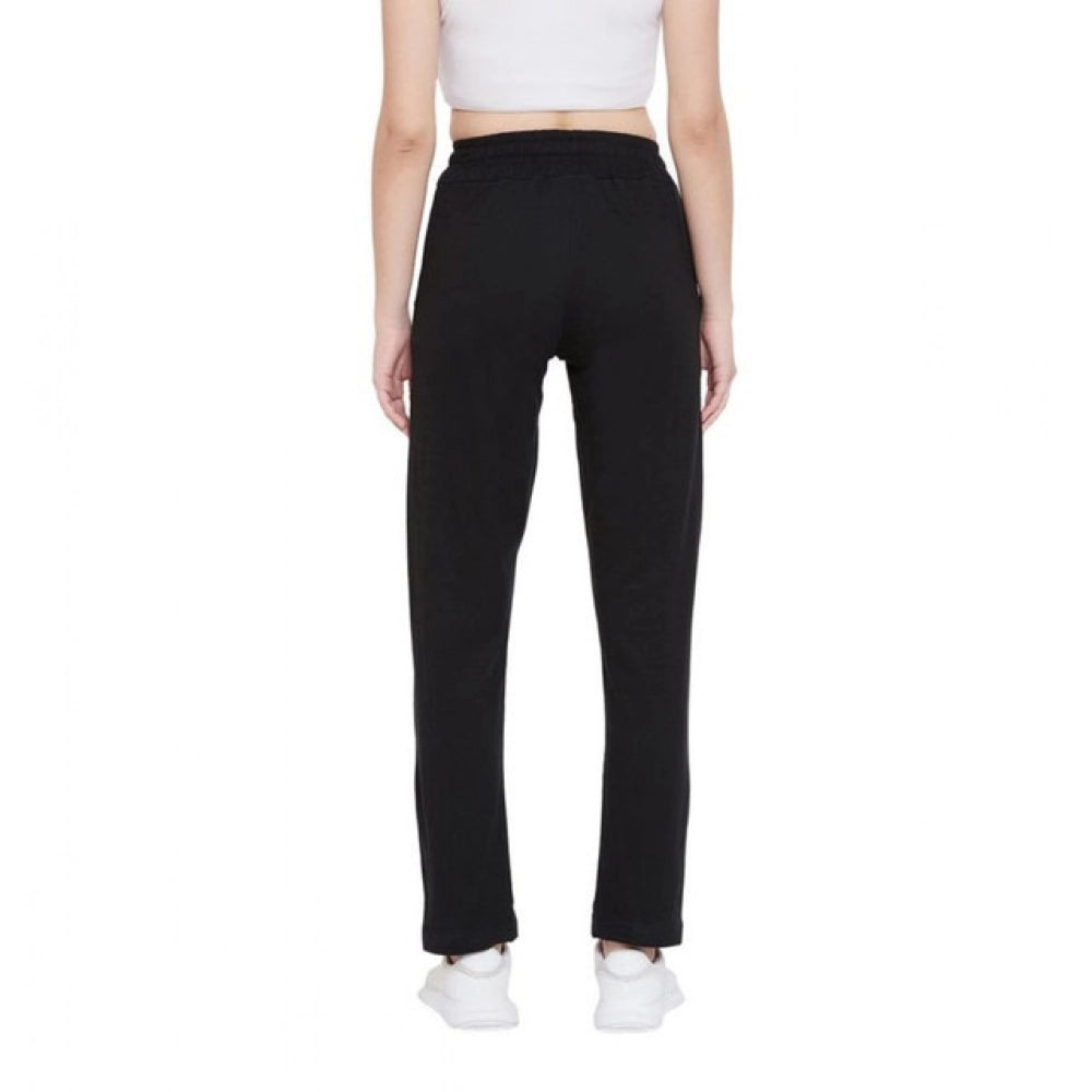 Generic Women's Cotton Solid Elasticated Track Pants (Black)
