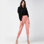 Generic Women's Polyester Solid Elasticated Trousers (Pink)