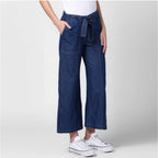 Generic Women's Denim Solid Elasticated Trousers (Blue)